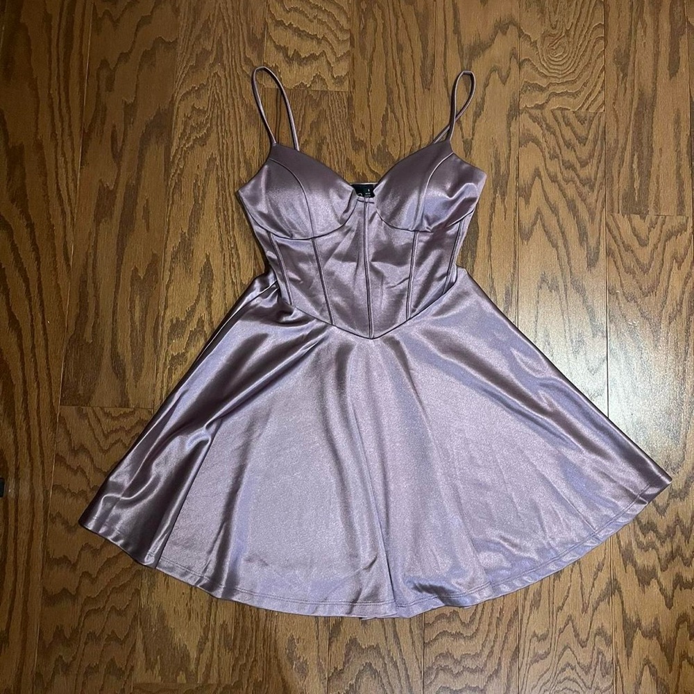 satin purple mini dress